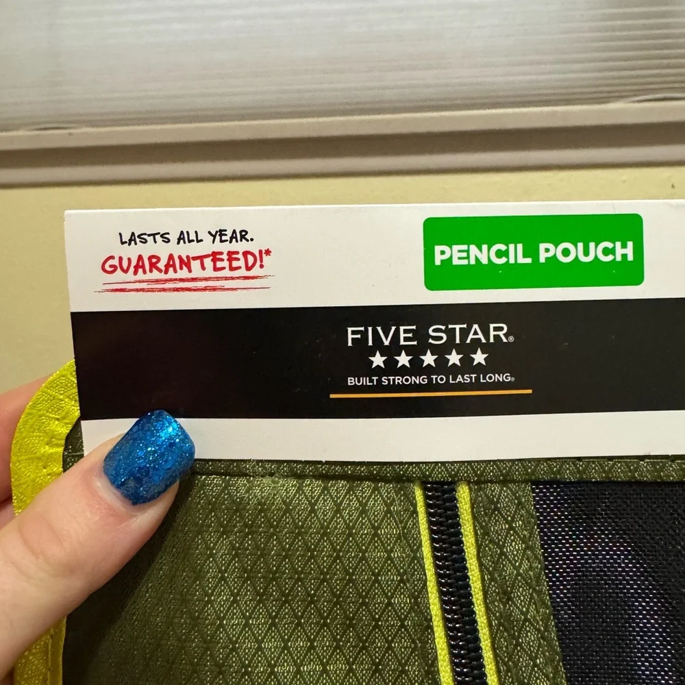 MEAD FIVE STAR Durashield Pen Pencil Pouch for Binder Zippered Black Green NEW